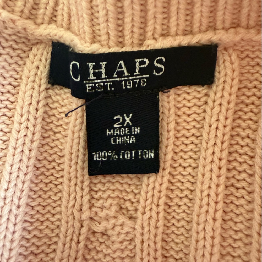 Chaps Pink Cable Knit Shawl Collar Sweater Button Accent Pullover Cozy 2X - Picture 5 of 8
